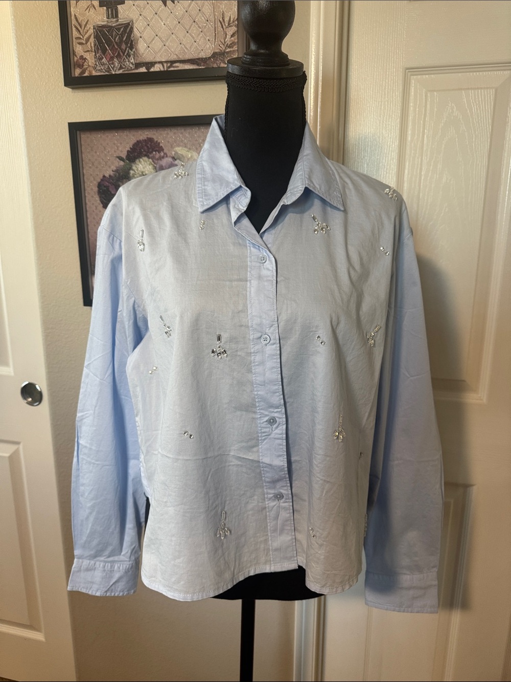 Old Navy Pale Blue Embroidered Button-Down Shirt - Picture 2 of 6